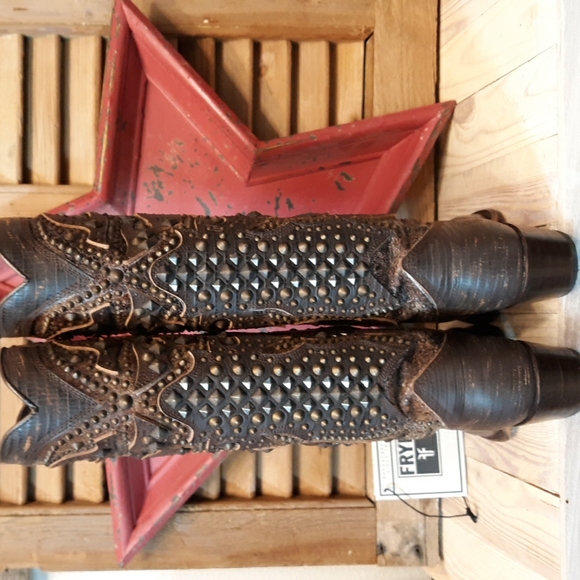 SALE!! FRYE Deborah Deco Dark Brown Tall Boots - Picture 8 of 14